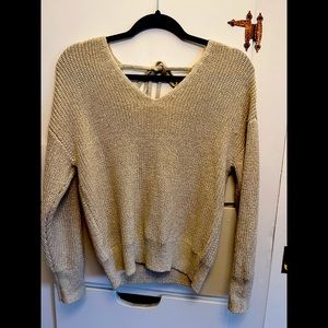 LOFT sparkly gold sweater with tie back. Size M/L.